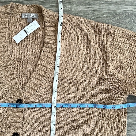 J.CREW Marina V-Neck Cardigan Sweater Large Oversized Pebble Shore Tan Neutral - Picture 9 of 10